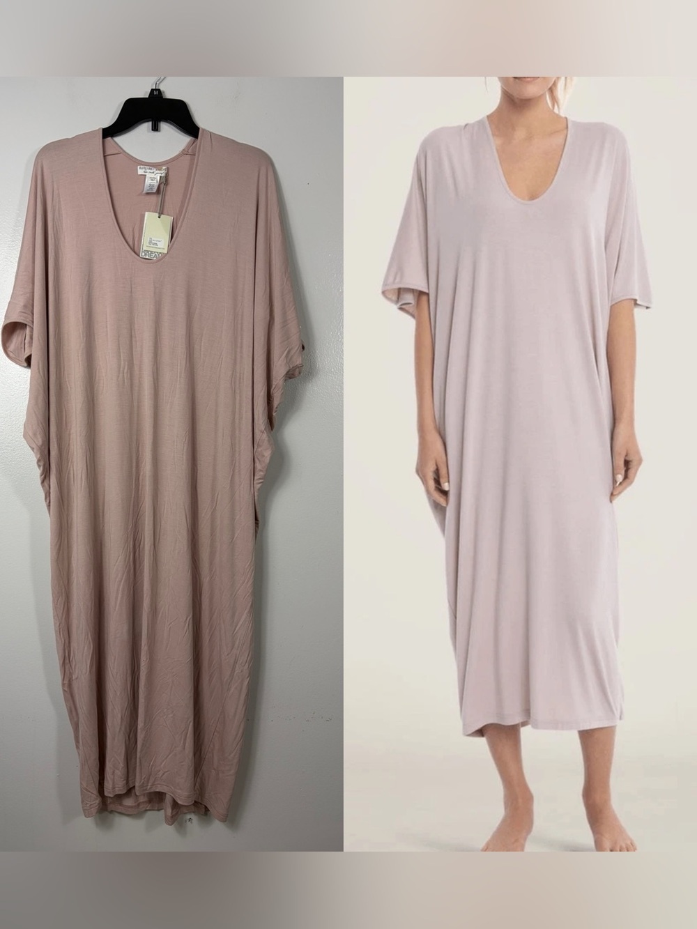 Barefoot Dreams Luxe Milk Jersey Caftan V-Neck  - Faded Rose one size